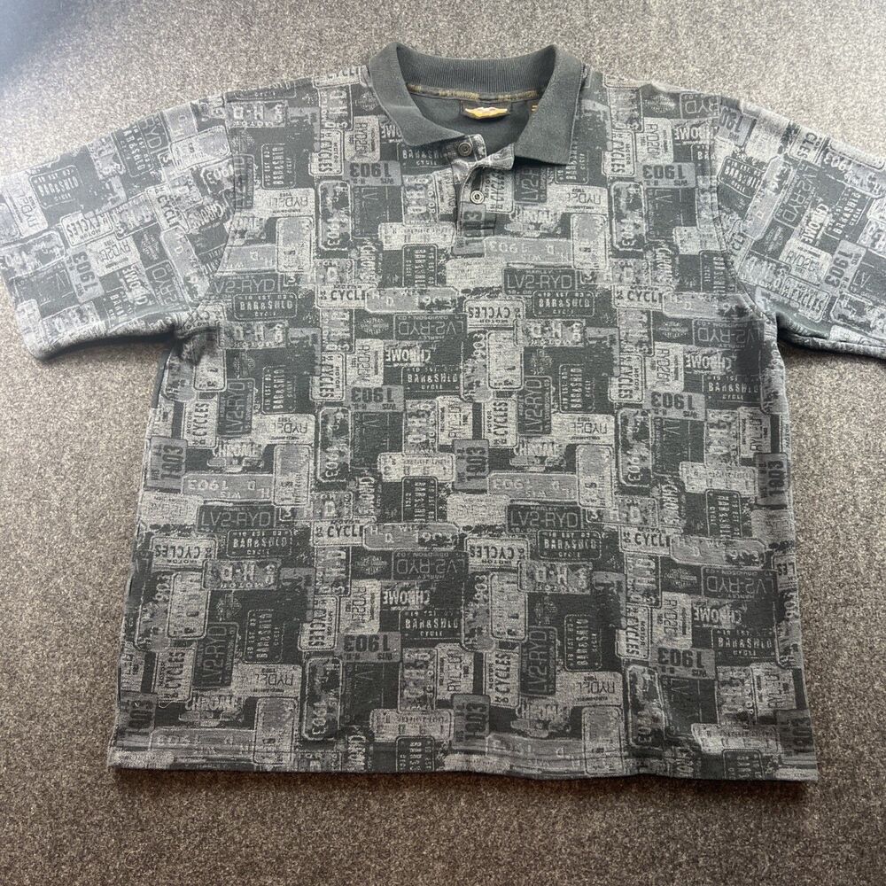 VINTAGE Harley Davidson Shirt Adult Large Black Polo License Plates Logo Mens XL